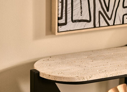 Winton Cream Travertine and Black Finish Acacia Wood Console Table