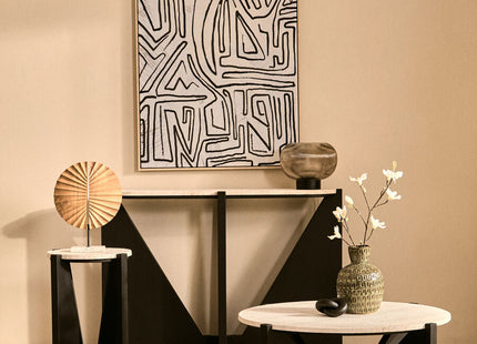 Winton Cream Travertine and Black Finish Acacia Wood Console Table