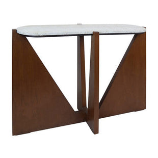 Winton Cream Travertine and Brown Finish Acacia Wood Console Table