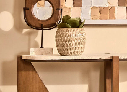 Winton Cream Travertine and Brown Finish Acacia Wood Console Table
