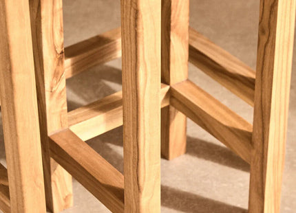Womad Cream Travertine and Wooden Small Set of 2 Side Tables