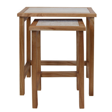 Womad Cream Travertine and Wooden Large Set of 2 Side Tables
