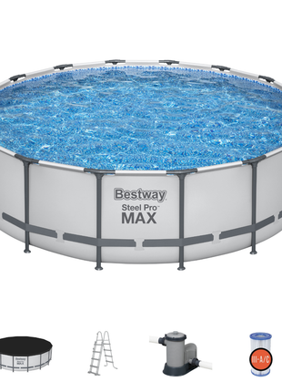 Bestway Round Steel Pro MAX™ Grey 16ft x 48" Above Ground Swimming Pool, Filter, Pump & Accessories