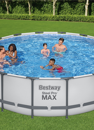 Bestway Round Steel Pro MAX™ Grey 16ft x 48" Above Ground Swimming Pool, Filter, Pump & Accessories