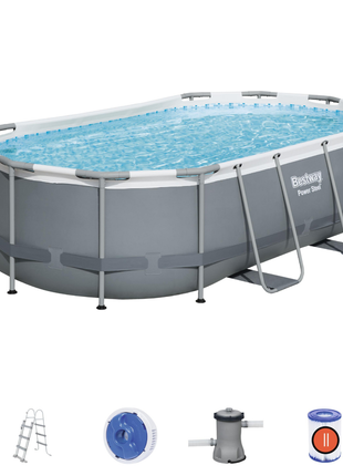 Bestway 14ft x 8ft 2" x 39.5" Oval Steel Pro Max Above Ground Swimming Pool, Filter Pump & Accessories