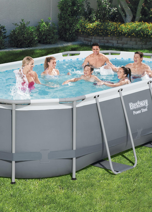 Bestway 14ft x 8ft 2" x 39.5" Oval Steel Pro Max Above Ground Swimming Pool, Filter Pump & Accessories