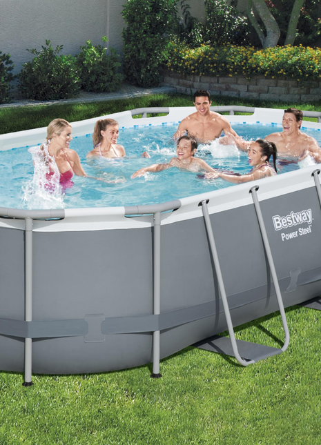 Bestway 14ft x 8ft 2" x 39.5" Oval Steel Pro Max Above Ground Swimming Pool, Filter Pump & Accessories