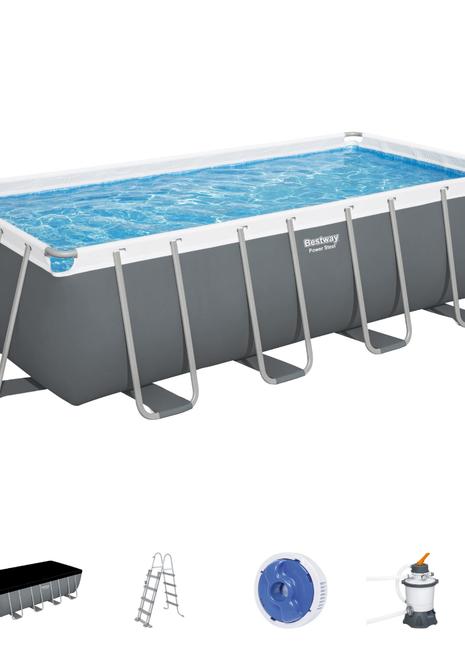 Bestway 16ft x 8ft x 48" Rectangular Steel Pro MAX Above Ground Swimming Pool, Sand Filter Pump & Accessories