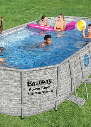Bestway 18ft x 9ft x 48" Oval Steel Pro MAX™ Splashview Above Ground Swimming Pool, Filter Pump & Accessories