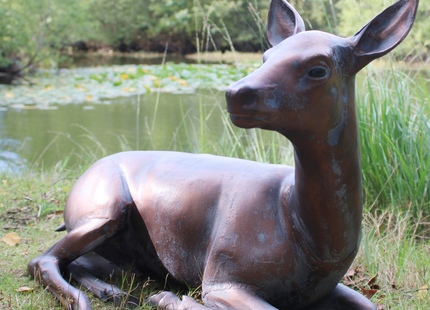 Laying Doe Garden Sculpture – 47cm, Antique Bronze