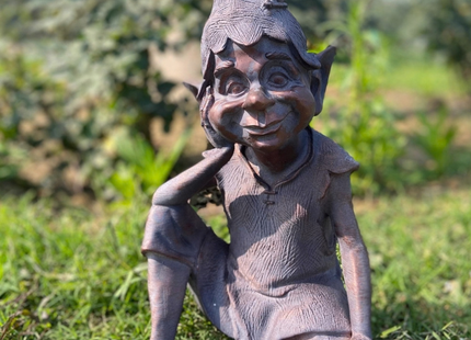 Sitting Pixie Garden Sculpture – 40cm, Antique Bronze