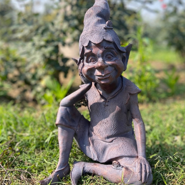 Sitting Pixie Garden Sculpture – 40cm, Antique Bronze