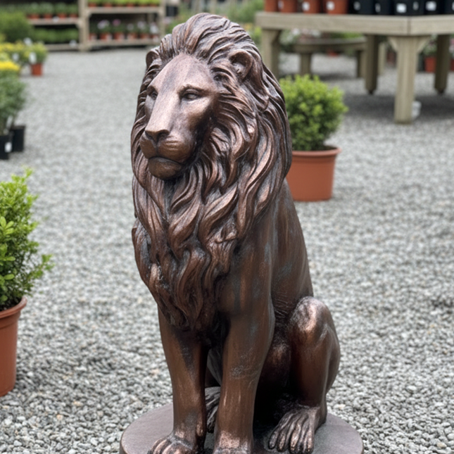 Sitting Lion Garden Sculpture – 90cm, Antique Bronze