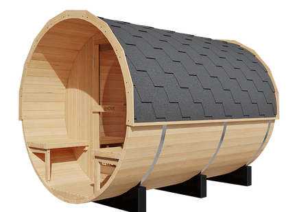 KOVE Outdoor Barrel Sauna – 5–6 Person Garden Sauna with 6kW Harvia Electric Heater