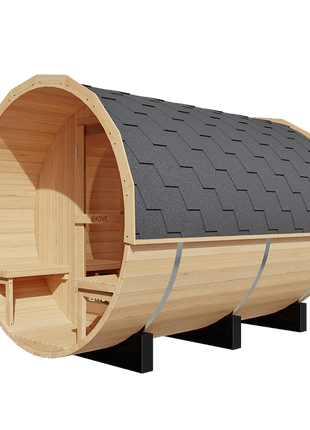 KOVE Outdoor Barrel Sauna – 5–6 Person Garden Sauna with 6kW Electric Heater
