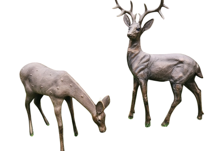 Large Stag and Doe Garden Sculpture Set – 47–92cm, Antique Bronze
