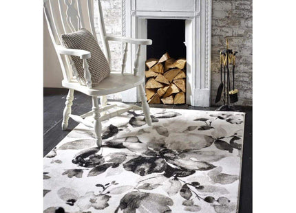 Watercolour Floral Design Rug - Grey