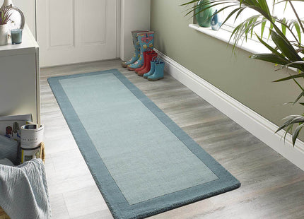 Bordered Duck Egg Blue Wool Rug