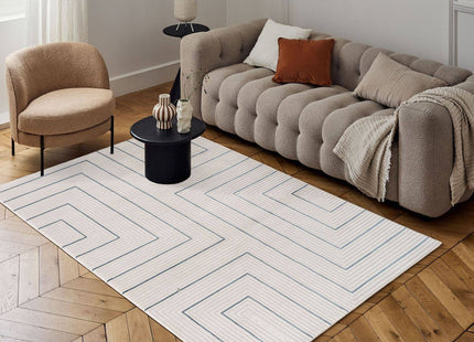 Carmel Cream-Blue Geometric Rug | 6040