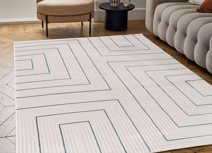 Carmel Cream-Blue Geometric Rug | 6040