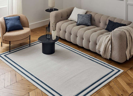Carmel Cream-Blue Bordered Rug | 6060
