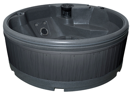 RotoSpa QuatroSpa 5-6 person round hot tub with dark grey shell and dark grey panels