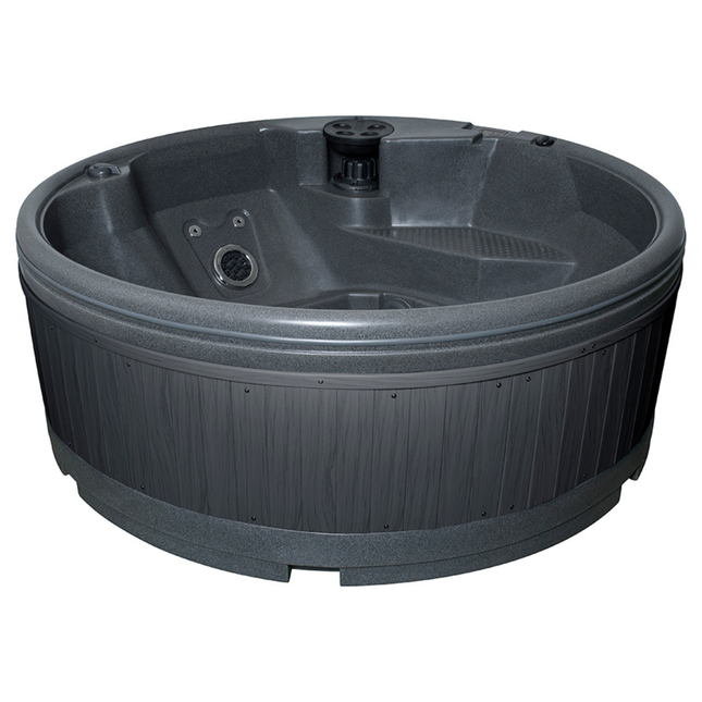 RotoSpa QuatroSpa 5-6 person round hot tub with dark grey shell and dark grey panels