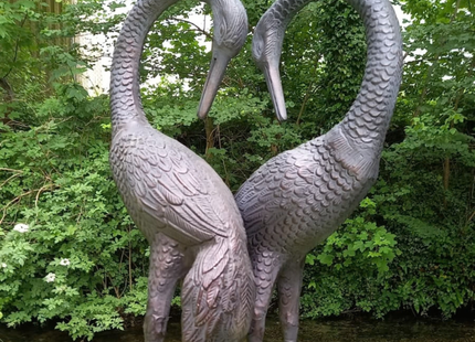 Pair of Love Cranes Garden Sculpture – 100cm, Antique Bronze