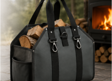 Woodsman Waxed Canvas Log Carrier Tote – Grey