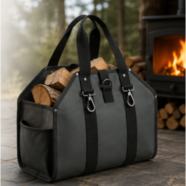 Woodsman Waxed Canvas Log Carrier Tote – Grey