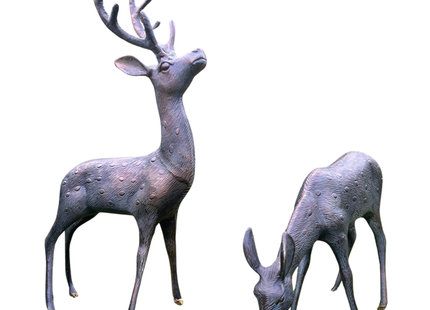 Medium Stag and Doe Garden Sculpture Set – 41–81cm, Antique Bronze