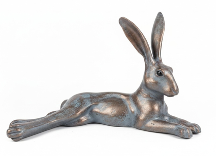 Laying Hare Garden Sculpture – 50cm Long, Antique Bronze