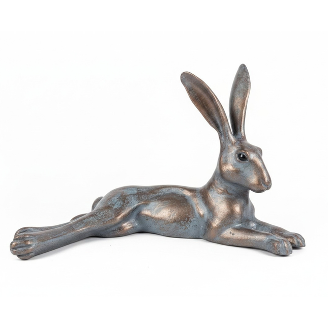 Laying Hare Garden Sculpture – 50cm Long, Antique Bronze