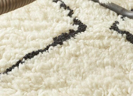 Berber Cream/Black Wool Shaggy Rug