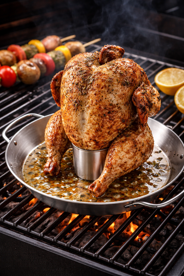 Atom Grills Stainless Steel BBQ Chicken Roaster & Beer Can Chicken Holder