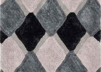 3D Grey Geometric Shaggy Rug