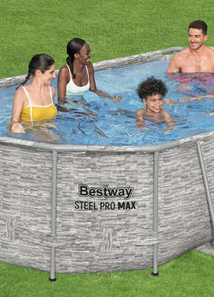 Bestway 14ft x 8ft 2" x 39.5" Oval Steel Pro MAX™ Splashview Above Ground Swimming Pool, Filter Pump & Accessories