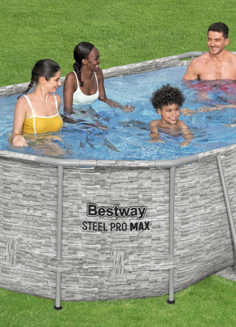 Bestway 14ft x 8ft 2" x 39.5" Oval Steel Pro MAX™ Splashview Above Ground Swimming Pool, Filter Pump & Accessories