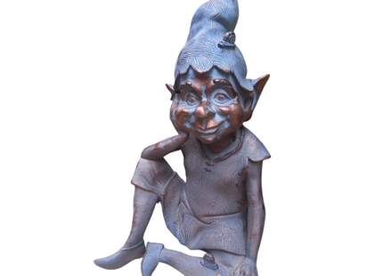 Sitting Pixie Garden Sculpture – 40cm, Antique Bronze