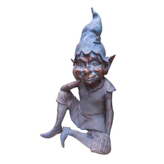 Sitting Pixie Garden Sculpture – 40cm, Antique Bronze