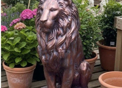 Sitting Lion Garden Sculpture – 90cm, Antique Bronze