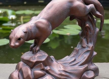 Jumping Otter Garden Sculpture – 50cm, Antique Bronze