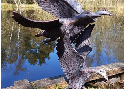 Three Flying Ducks Garden Sculpture – 104cm, Antique Bronze