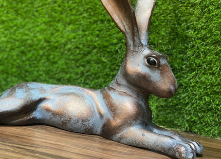 Laying Hare Garden Sculpture – 50cm Long, Antique Bronze