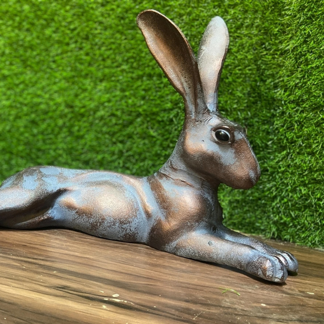 Laying Hare Garden Sculpture – 50cm Long, Antique Bronze