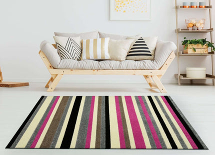 Linea Striped Pink Washable Rug