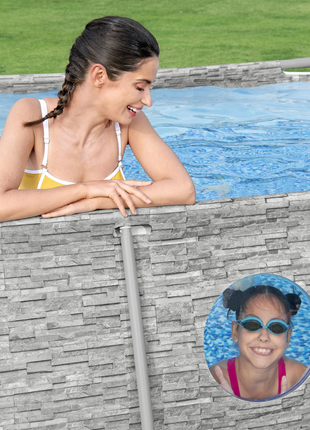 Bestway 14ft x 8ft 2" x 39.5" Oval Steel Pro MAX™ Splashview Above Ground Swimming Pool, Filter Pump & Accessories