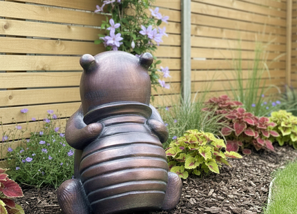 Winnie the Pooh 50cm antique bronze garden sculpture side view