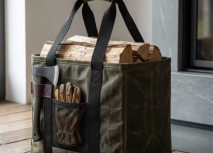 Woodsman Waxed Canvas Log Carrier Bag – Carryall, Green