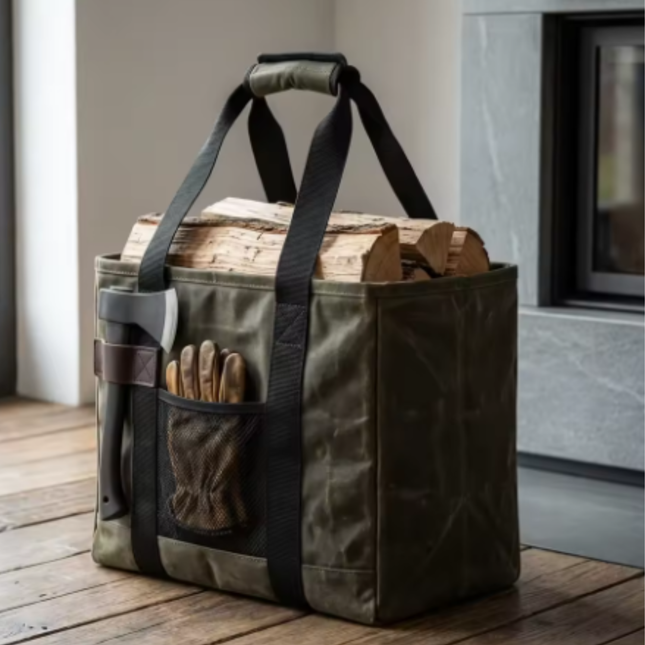 Woodsman Waxed Canvas Log Carrier Bag – Carryall, Green